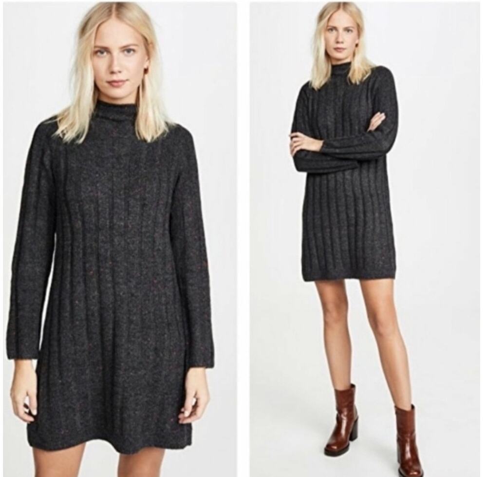 Madewell Donegal Mockneck Sweater Dress Gray Speckled Wool Blend wm size L